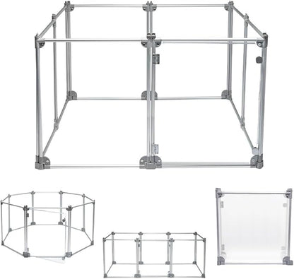Front Row Foldable Dog Playpen – Durable and Portable Puppy Playpen for Exercise, Rest & Play – Clear Fence Panels with Aluminum Rods and Crate for Dogs and Other Small Pets (Silver, 8-Panel)