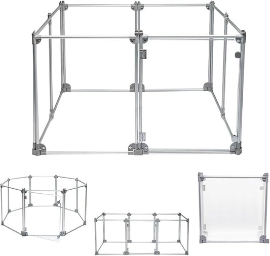 Front Row Foldable Dog Playpen – Durable and Portable Puppy Playpen for Exercise, Rest & Play – Clear Fence Panels with Aluminum Rods and Crate for Dogs and Other Small Pets (Silver, 8-Panel)