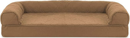 Furhaven Orthopedic Dog Bed for Medium/Small Dogs w/ Removable Bolsters & Washable Cover, For Dogs Up to 35 lbs - Quilted Sofa - Toasted Brown, Medium