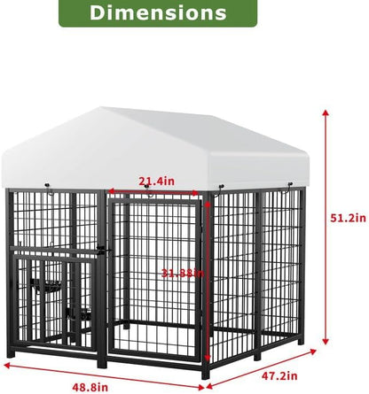 Large Dog Kennel Outdoor Pet Pens Dogs Run Enclosure Animal Hutch Metal Coop Fence with Rotating Bowl