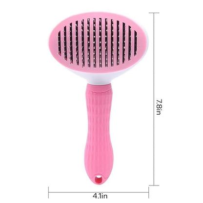 Self-Cleaning Slicker Brush for Dogs and Cats, Hair Cleaner Brush, Shedding and Dematting Grooming Comb, Pet Grooming Brush-Pink