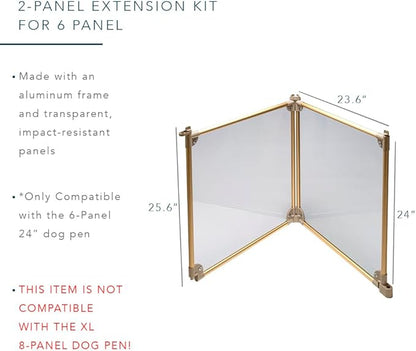 Front Row Foldable Dog Playpen – Durable and Portable Puppy Playpen for Exercise, Rest & Play – Clear Fence Panels with Aluminum Rods and Crate for Dogs and Other Small Pets (Gold, 2-Panel)