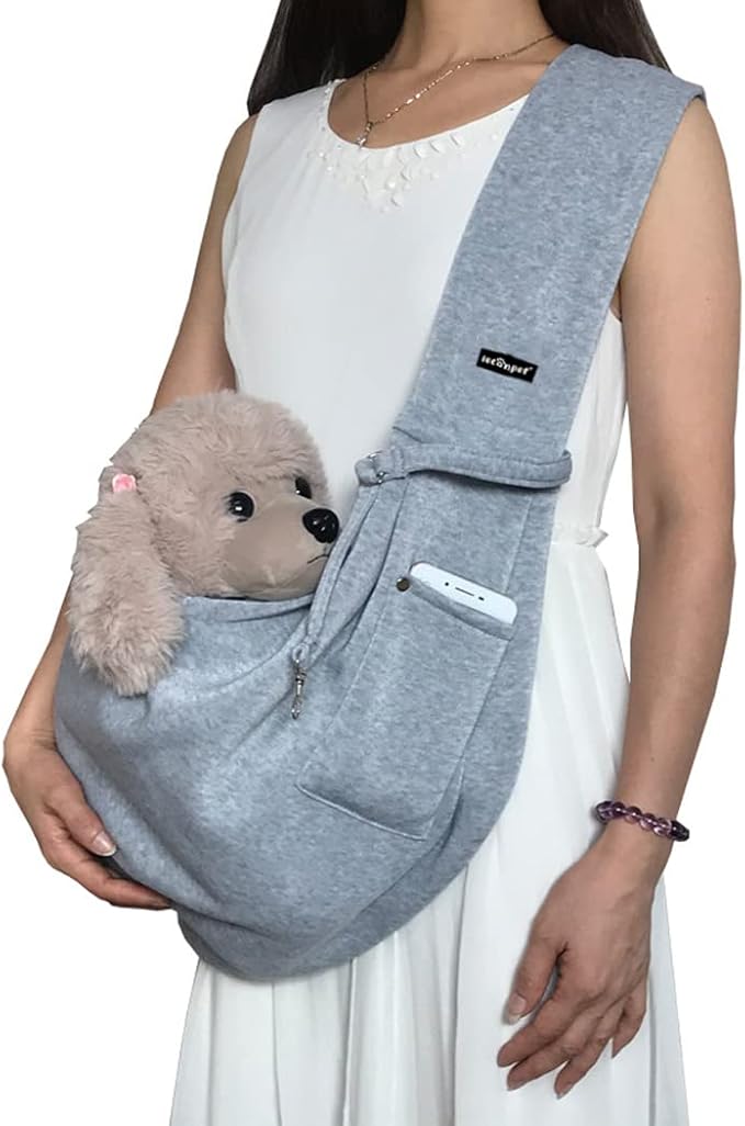 Leconpet Dog Sling Carrier Shoulder Bag for Pets with Mobile Phone Pocket Safety Buckle Security Lock, Suitable for Puppy, Small Dogs, and Cats for Outdoor Travel (Grey)