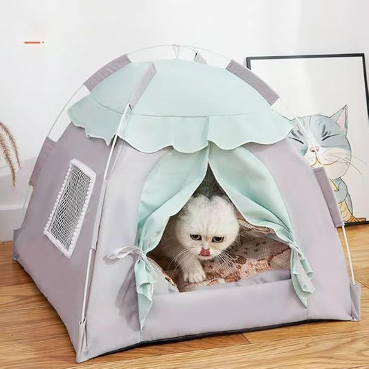 Cute Cat Teepee Cave, Cat Tent Foldable Indoor Outdoor with Thick Mat,Puppy Bed Tent,Bunny Pet Tent Teepee,Portable Dog House Teepee Tent, Cat Bed,Dog Bed Tent,Puppy Bunny,Pet Tent Teepee (W, L)