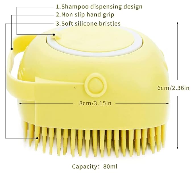 Pet Bath Massage Brush Puppy Dog Cat Grooming Cleaning Soft (Yellow)