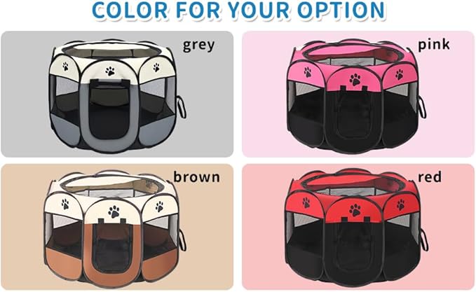Dog Play Pen Portable Cat House Easy Assemble Pet Indoor/Outdoor Security Cage Pink-L