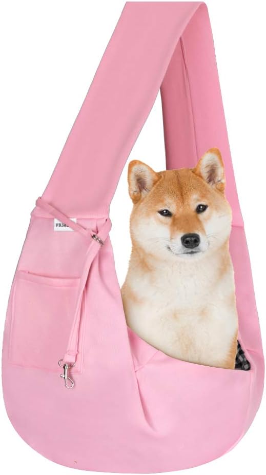 FDJASGY Small Pet Sling Carrier-Hands Free Reversible Pet Papoose Bag Tote Bag with a Pocket Safety Belt Dog Cat for Outdoor Travel Pink
