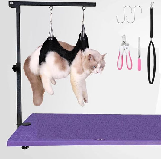 Dog Grooming Arm with Hammock & Loop – Professional Pet Grooming Kit for Small Dogs & Cats – Includes Nail Clippers & Nail File – Essential Dog Grooming Supplies for Home Use