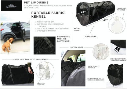 Pet Travel Tube Car Crate Kennel, Pet Containment Barrier Mesh Tube, Soft Pet Cage, One Large Size Fits All