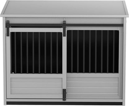 New Age Pet ECOFLEX Barn Door Dog Crate End Table - Grey, Large - Durable Wood Plastic Composite with Stainless Steel Latch, Easy Assembly, 10 Year Warranty