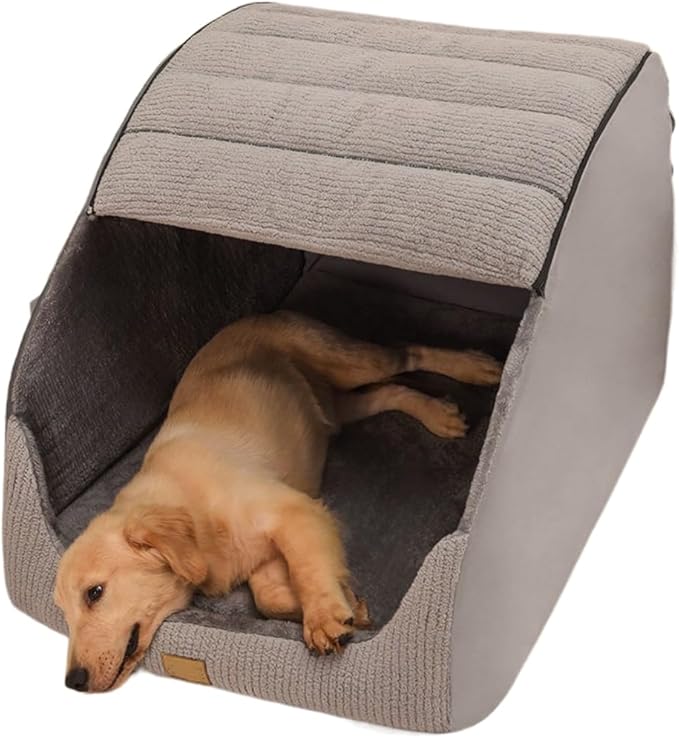Large Dog House Indoor, Soft Plush Dog Cave Bed Covered Dog Bed with Fluffy Washable Cushion, Portable Dog/Cat Pet Tent House for Small Medium Dogs (Grey, X-Large)