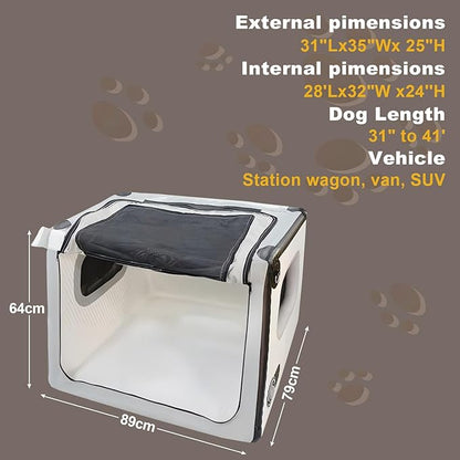 Collapsible Dog Crate - Portable Dog Travel Crate Kennel for Medium Dogs, Soft Sided Folding Dog Crates Indoor, Outdoor 31’’Lx35’’Wx25’’H
