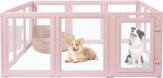 Clear Acrylic Dog Playpen,Transparent DIY Dog Pen,Easy Assembly and Disassembly,Indoor and Outdoor Use,Simple Cleansing Fence (Skin Pink, 60CM, 10 Panel)