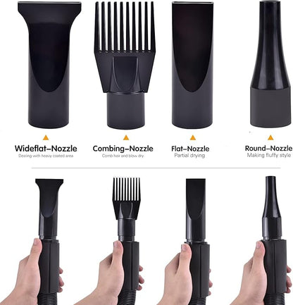 Dog Dryer, High Velocity Dog Hair Dryer, Dog Blow Dryer - Groomer Partner Pet Blower Grooming Force Dryer with Heater, Stepless Adjustable Speed, 4 Different Nozzles, Comb & Pet Grooming Glove (Black)