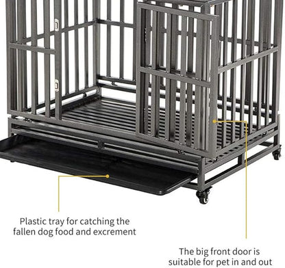 LUCKUP 38 Inch Heavy Duty Dog Cage Metal Kennel and Crate for Large Dogs,Easy to Assemble Pet Playpen with Four Wheels,Black … …