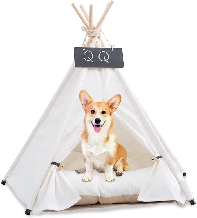 Pet Teepee with Cushion for Dogs and Cats Puppies House with Bed Pet Tent Bed Indoor Outdoor (Modern)