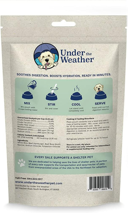 Under the Weather Bland Diet for Dogs | Easy to Digest for Sick Dogs | Always Be Ready | Contains Electrolytes - Natural Freeze Dried 100% Human Grade Meats| 1 Pack- Rice, Hamburger & Bone Broth - 6oz