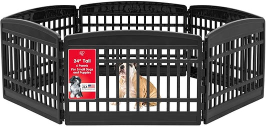 IRIS USA 24" 6-Panel Puppy Playpen, 61 x 61 x 24, Puppy Fence, Dog Playpen, Dog Play Pen Indoors, Pet Fence, Small/Medium Pets, Black
