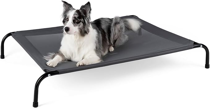 Cooling Elevated Dog Bed Cot for Large Dogs, Outdoor Raised Dog Bed with Washable Breathable Mesh, Durable Pet Hammock with Non Slip Feet, Grey, 49 inches