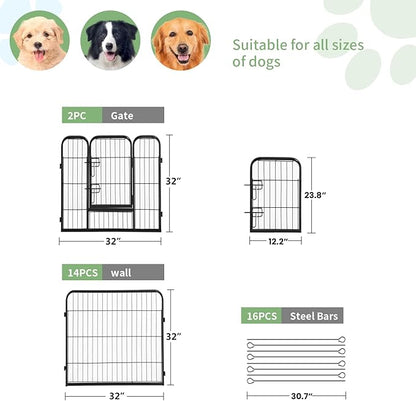 FDW Dog Playpen Dog Pen Dog Kennel 16 Panels 32 Inch Height Indoor Outdoor Folding Metal Portable Puppy Exercise Pen Heavy Duty Dog Fence for Yard Camping,Black
