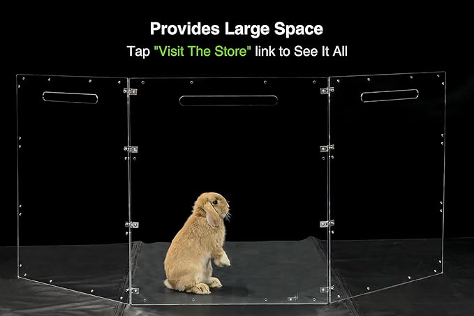 GuineaLoft™ Acrylic Folding Pet Gate and Divider – Large, Clear, Free-Standing, Foldable, Extendable, Lockable, Sturdy Enclosure for Dogs, Rabbits, Ferrets, Chinchillas - Visit The Store to See More