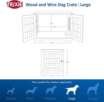 TRIXIE 38.7" Indoor Dog Crate, Wooden Crate Table for Dogs Up to 66 lb, Large Dog Kennel, Perfect in Any Room, Brown