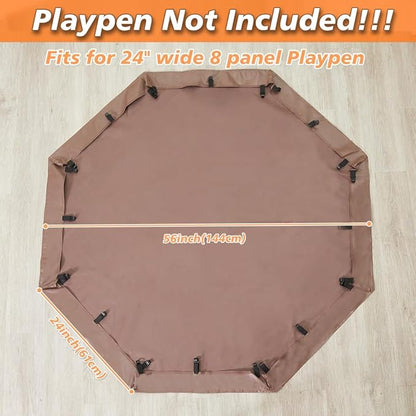PJYuCien Dog Playpen Bottom Pad,Fits 24 Inch 8 Panels Regular Octagon Metal Exercise Pet Pen,Elastic Buckles Connections,Brown (Note:Fence Not Included)
