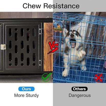 Furniture Dog Crate, Heavy Duty Dog Crate Indoor with 4 Lockable Wheels and Drawer Tray Large Dog Crate Kennel for Large Medium Small Dogs Black One Size