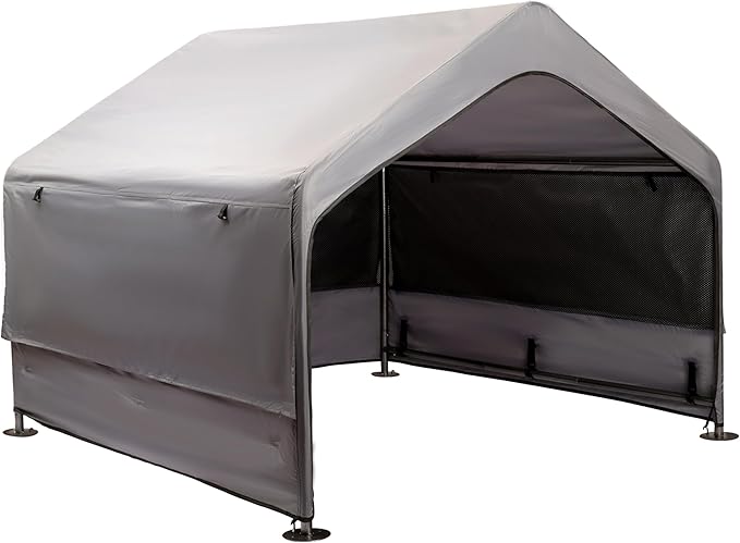 Extra Large Dog House Outside, Dog Tent Outdoor, Big Dog Shade Shelter Doghouse Canopy With Three-Sided Breathable Mesh Windows, Gray Sun Rain Cover For Pet Cat Goat Livestock 4'x 4'x 3.3'