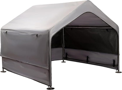 Extra Large Dog House Outside, Dog Tent Outdoor, Big Dog Shade Shelter Doghouse Canopy With Three-Sided Breathable Mesh Windows, Gray Sun Rain Cover For Pet Cat Goat Livestock 4'x 4'x 3.3'