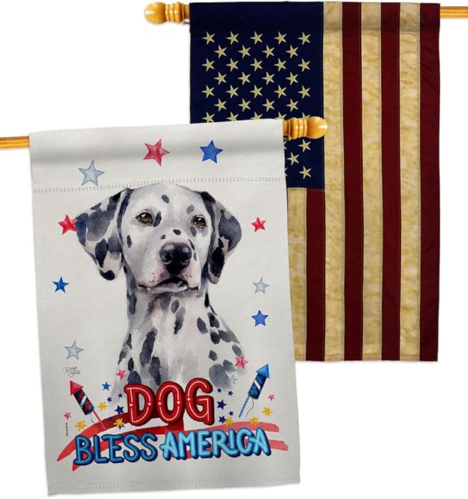 Breeze Decor Patriotic Dalmatian House Flag Pack Dog Puppy Spoiled Paw Canine Fur Pet Nature Farm Animal Creature Vintage Applique Banner Small Garden Yard Gift Double-Sided, Made in USA