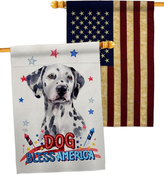 Breeze Decor Patriotic Dalmatian House Flag Pack Dog Puppy Spoiled Paw Canine Fur Pet Nature Farm Animal Creature Vintage Applique Banner Small Garden Yard Gift Double-Sided, Made in USA