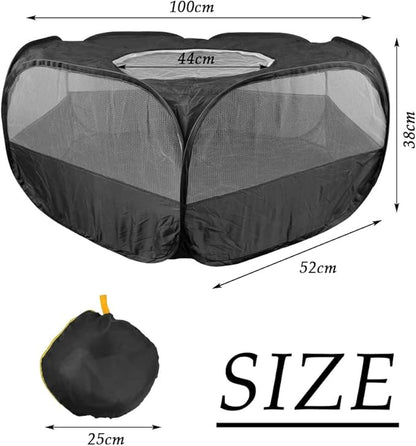 Small Animal Plaype Black, Breathable Pet Playpen Cage Tent Portable Fence Tent with Zippered Cover Pet Playpen for Puppy/Kitten/Rabbit/Hamster/Chinchillas/Guinea Pig Outdoor Indoor