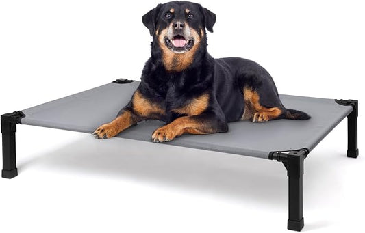 Cooling Elevated Dog Bed, Raised Dog Bed with Washable Breathable Mesh and Metal Frame, Portable Dog Cot Bed with No-Slip Feet for Outdoor and Indoor Use