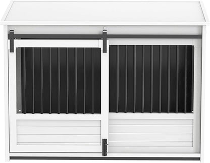 New Age Pet ECOFLEX Barn Door Dog Crate End Table - Antique White, X-Large - Durable Wood Plastic Composite with Stainless Steel Latch, Easy Assembly, 10 Year Warranty