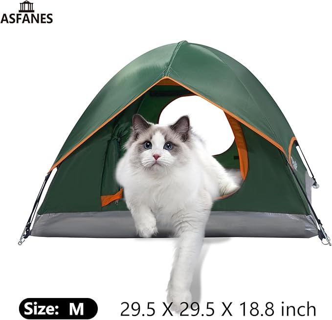Outdoor Waterproof Pet Camping Tent, Cave Bed for Indoor Cats and Small Dogs, Portable Cat House Dog House, 29.5x29.5x18.9'', Green, M.