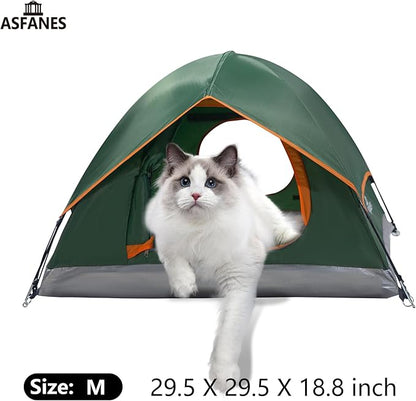 Outdoor Waterproof Pet Camping Tent, Cave Bed for Indoor Cats and Small Dogs, Portable Cat House Dog House, 29.5x29.5x18.9'', Green, M.