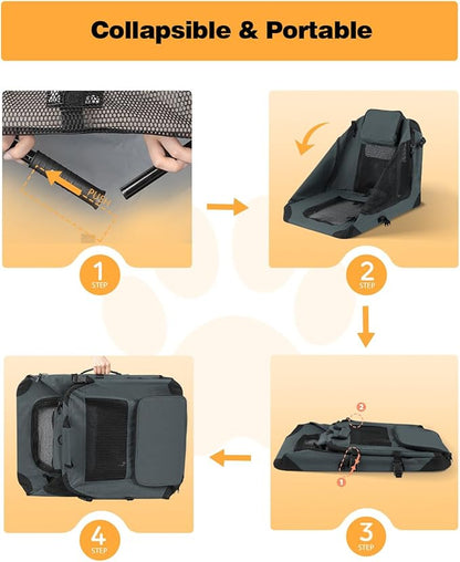 Extra Large Dog Crate with 2 Foldable Bowl, 28 Inch Collapsible Travel Dog Crate Kennel with Soft Blanket for Medium Dogs,Indoor & Outdoor (28" L x 20" W x 20" H, Grey)