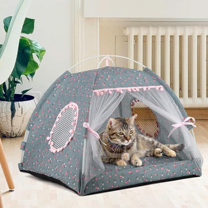 pawstrip Dog Tent Indoor Cat House Pink Puppy Bed Portable Pet Teepe Princess Dog Camping Tent Outdoor Kitten Houses Cute Bunny Nest Girl Kitty Cave (M, Gray)