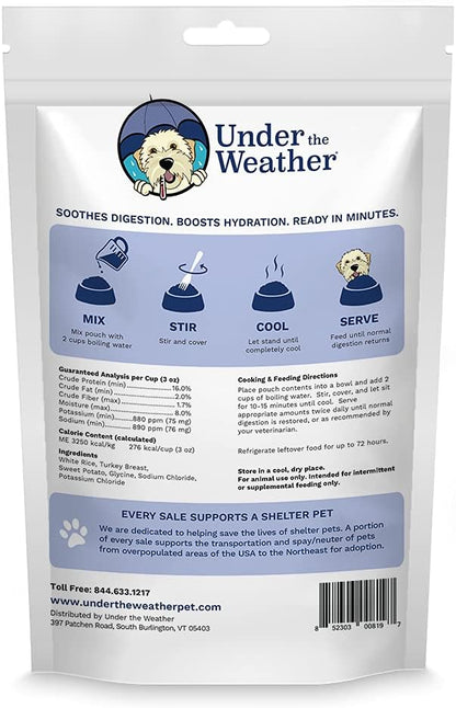 Under the Weather Bland Diet for Dogs | Easy to Digest for Sick Dogs |Always Be Ready| Contains Electrolytes - All Natural Freeze Dried 100% Human Grade Meats| 1 Pack- Rice Turkey & Sweet Potato - 6oz
