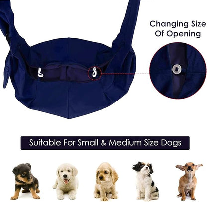 Lukovee Pet Sling, Hand Free Dog Sling Carrier Adjustable Padded Strap Tote Bag Breathable Cotton Shoulder Bag Front Pocket Safety Belt Carrying Small Dog Cat Puppy Machine Washable (DBL, M)