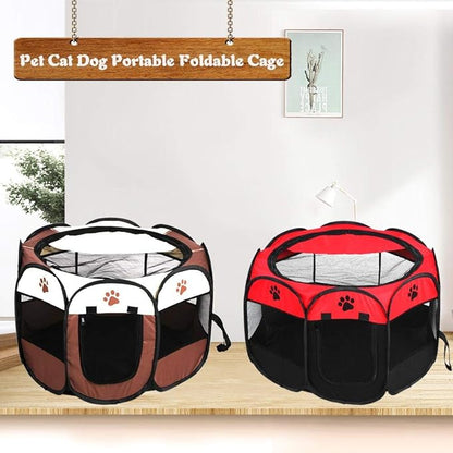 Pet Cat Dog Portable Foldable Cage Exercise & Play Tent Mesh Cover Indoor/Outdoor Use(Red)