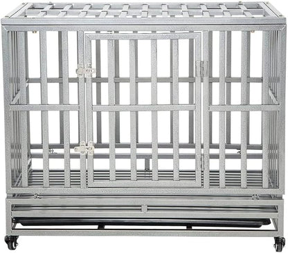 LUCKUP Heavy Duty Dog Cage Metal Kennel and Crate for Medium and Large Dogs, Pet Playpen with Four Wheels,Easy to Install,38 inch,Silver …