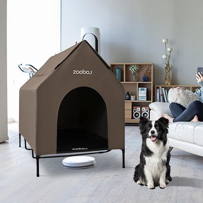 X-Large 48" Dog House - Weatherproof PVC, Textilene Cooling Bed - Easy to Clean (Brown)