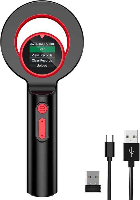 Symcode Pet Microchip Scanner, ISO11784/85/FDX-B/EMID (2.4GHz Wireless+Bluetooth+USB) All in one 1.44” TFT Screen Display 240 Data Storage Upload to PC Microchip Scanner Reader for Dog/Pet/Cat/Animal