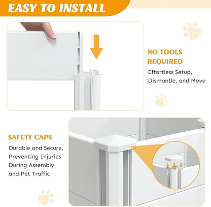 Whelping Box for Dogs, PVC Waterproof & Rustproof Puppy Playpen with Adjustable Height Door, Puppy Whelping Supplies & Raised Garden Bed, Easy Assembly, Indoor/Outdoor Use, 48x48x18in