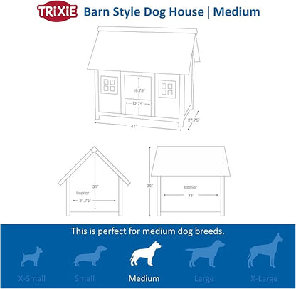 TRIXIE Natura Barn Style Dog House – Dog House for Medium Dogs with Weatherproof Sealer & Peaked Roof, Wooden Dog House with Adjustable Legs for Small to Medium-Sized Dogs – 41 x 27.75 x 36 in