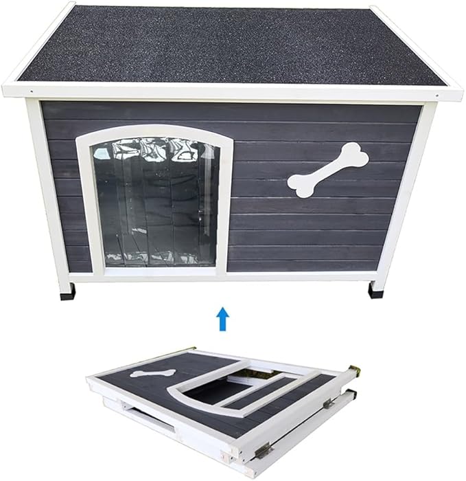 Large Wooden Dog House, Indoor Wooden Dog Kennel with Waterproof Protective Cover, Elevated Flooring Outdoor Windproof Dog Cage for Medium to Large Dogs, Weatherproof Puppy Shelter