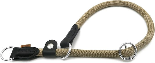Braided Rope Collar, Training Dog Collar, Round Martingale Collar, Slip Collar with Adjustable Stopper and Slidable Stop Ring - Ideal for Extra Large Dogs (XL(1/2") - 24" Long, Khaki)