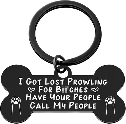 Funny Dog Tag Collar Cat Pet Id Tags for Dogs Engraved Stainless Steel I Got Lost Prowling Have Your People Call My Puppy Lover, Black